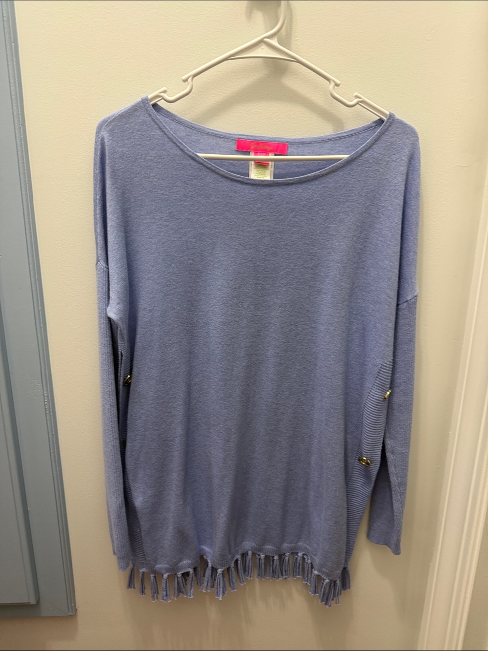 Lilly Pulitzer Blue Fringe Hem Lightweight Sweater Top - Women